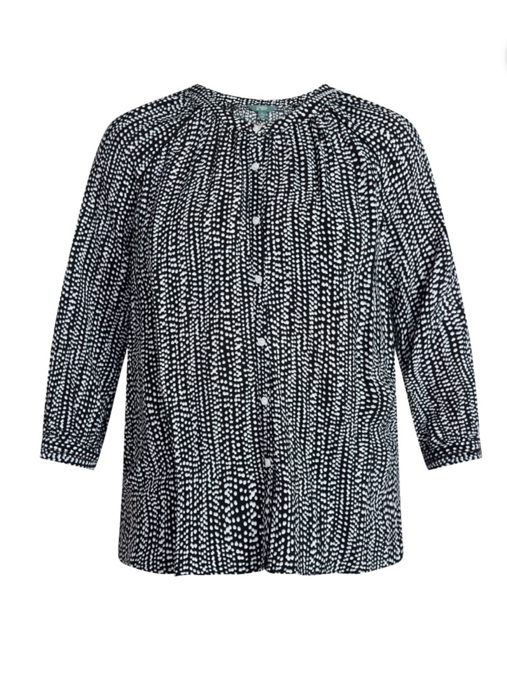 Terra & Sky Black and White Dot-Print Button Front Blouse